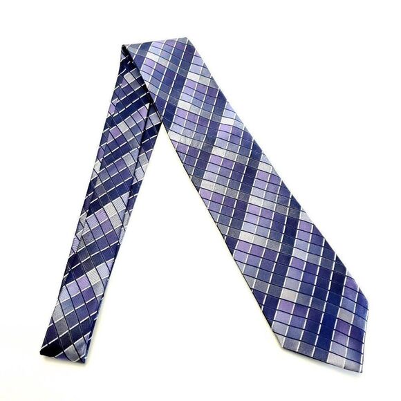 Calvin Klein Purple Check Plaid Silk Tie - Picture 6 of 6